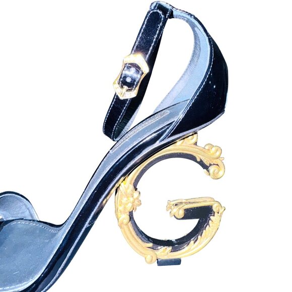 Dolce & Gabbana Keira DG Sculpted High Heel Leather Sandals Black NIB MSRP $1345 - Picture 2 of 15